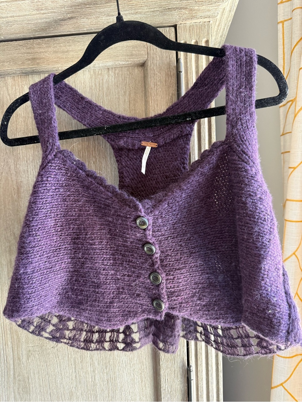 Free People Plum Purple Knit Button-Front Cropped Tank